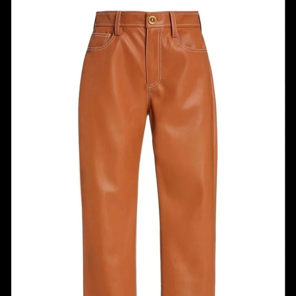 Staud Eli Vegan Leather Pant Cognac Brown Caramel Size 0 - Picture 2 of 10